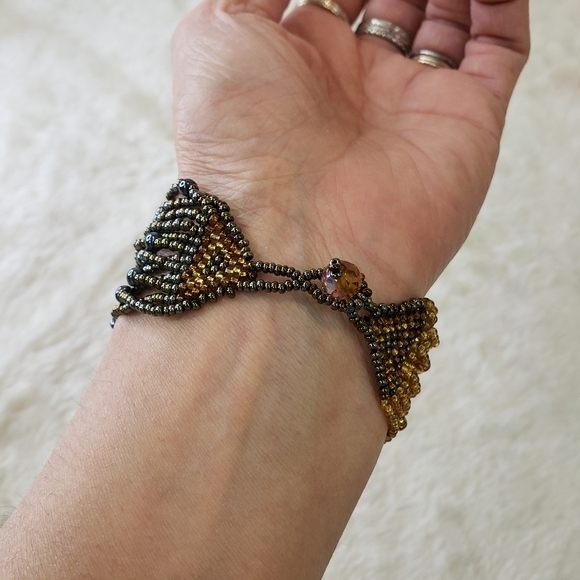 TRI COLOR Multi Strand Boho Seed Beaded Bracelet Browns - Picture 4 of 5